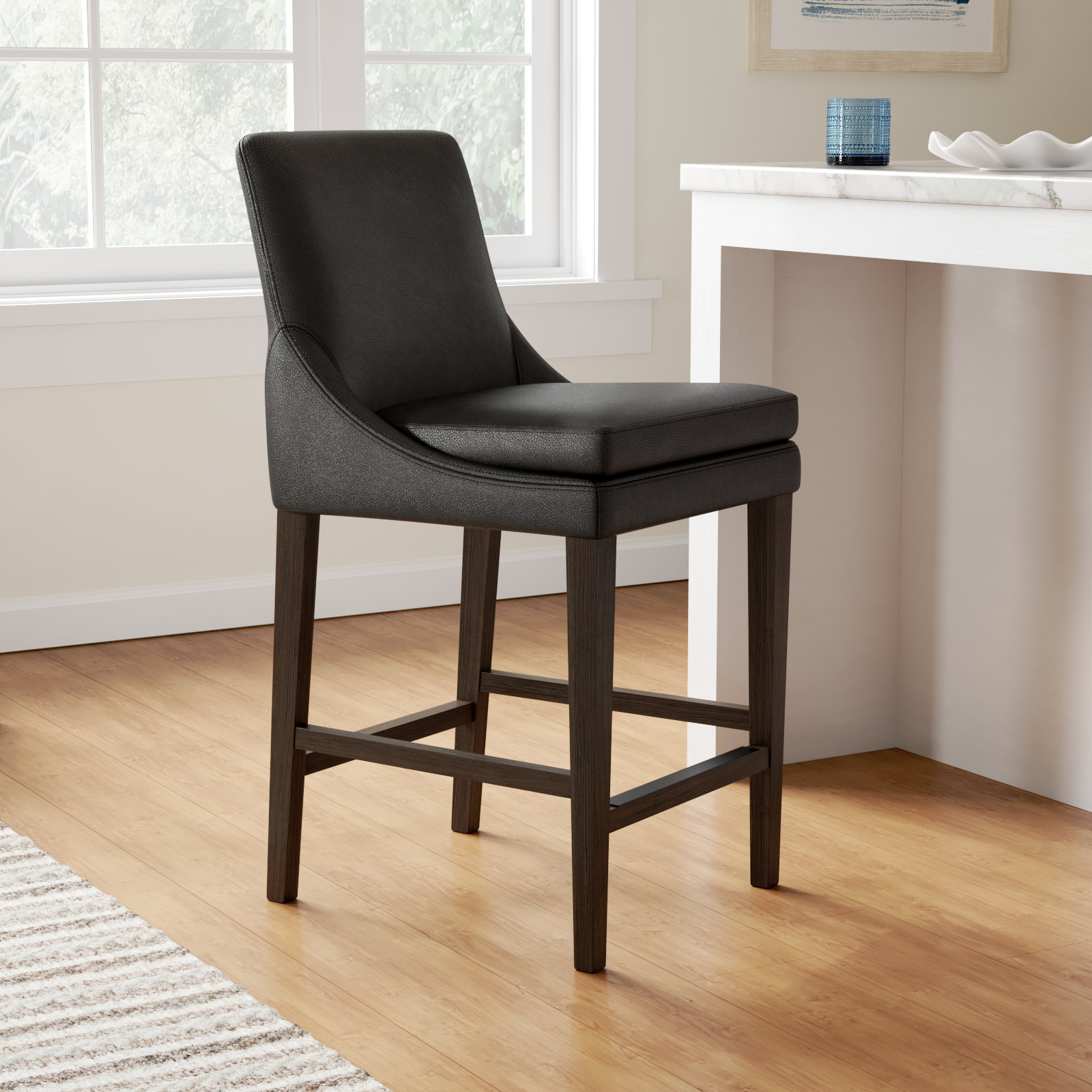 Niara Bar and Counter Stool, Impression Dark Gray Genuine Leather , Counter Stool (26” Seat Height)