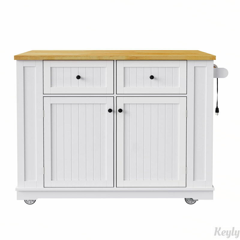 Chariot de rangement roulant pour cuisine avec abattant, prise de courant et 5 supports latéraux ouverts, Blanc