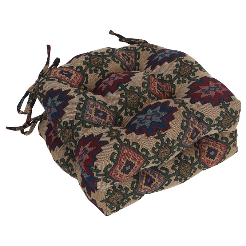 16-Inch Rounded Back Woven Tapestry Tufted Chair Cushions (Set Of 2)