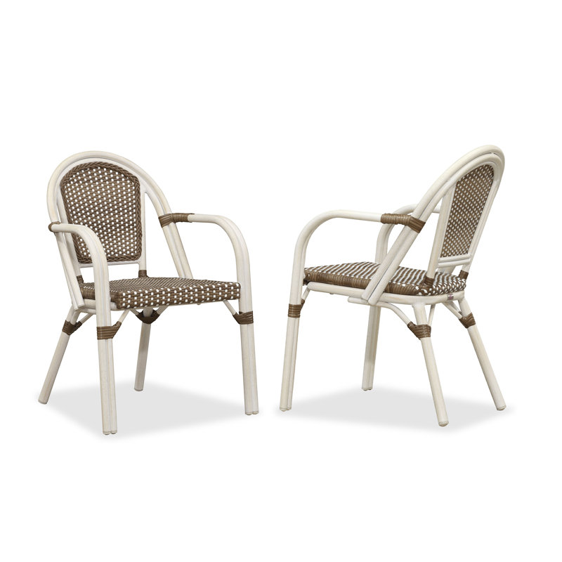  Chaises de frenches avec accoudoirs en osier tissé à la main (ensemble de 2, Brun, Blanc