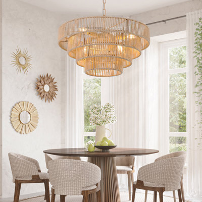 Chandelier  - 20" Modern Style 4-Layer Woven Hemp Rope, Boho Style Pendant Light, Elegant Hanging Light Fixture