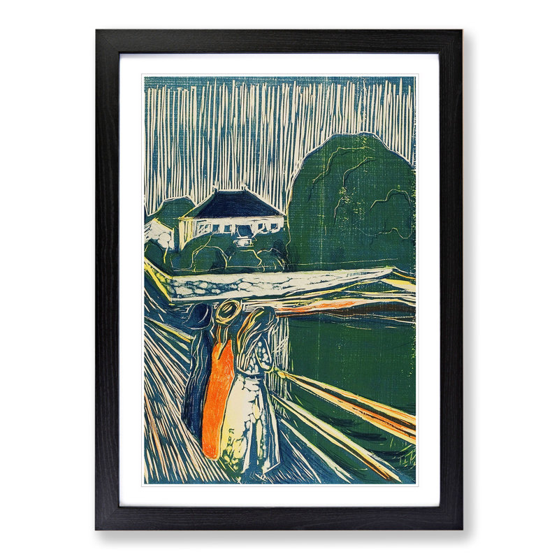 The Girls on the Bridge by Edvard Munch - Picture Frame Painting, 36cm H x 27cm W x 2cm D, Black