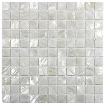 CNK Arctic 1" x 1" White Seashell Mosaic Tile Matte Waterproof Mesh Backed Ideal Backsplashes 1 sq ft