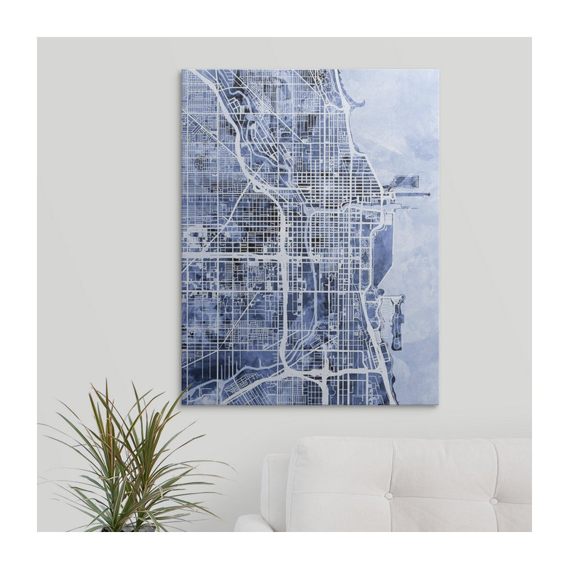 «Chicago City Street Map» par Bellen, impression, H 48 po x l 36 po x P 1,5 po, Toile
