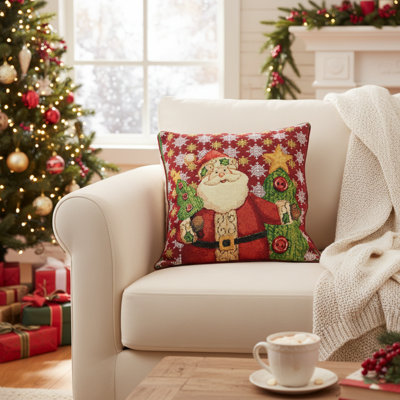 Festive Red Santa Claus Christmas Tree Throw Pillow Cover