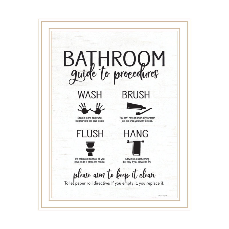 Bathroom Guide " Bathroom Guide " by Lettered & Lined, 18" H x 14" W x 1" D, White/Gold Framed