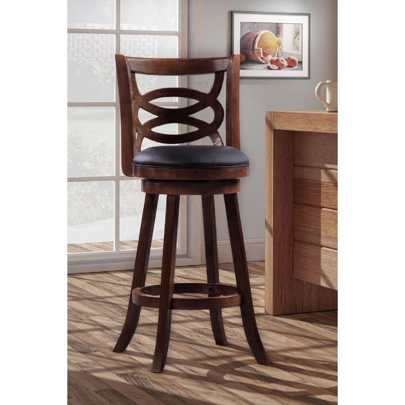 Hegg Swivel Upholstered Counter Stool with Solid Wood Frame, Cappuccino, Bar Stool (29” Seat Height)