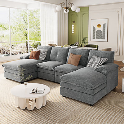 U-Shaped Sectional Sofa With Adjustable Armrest Pillows