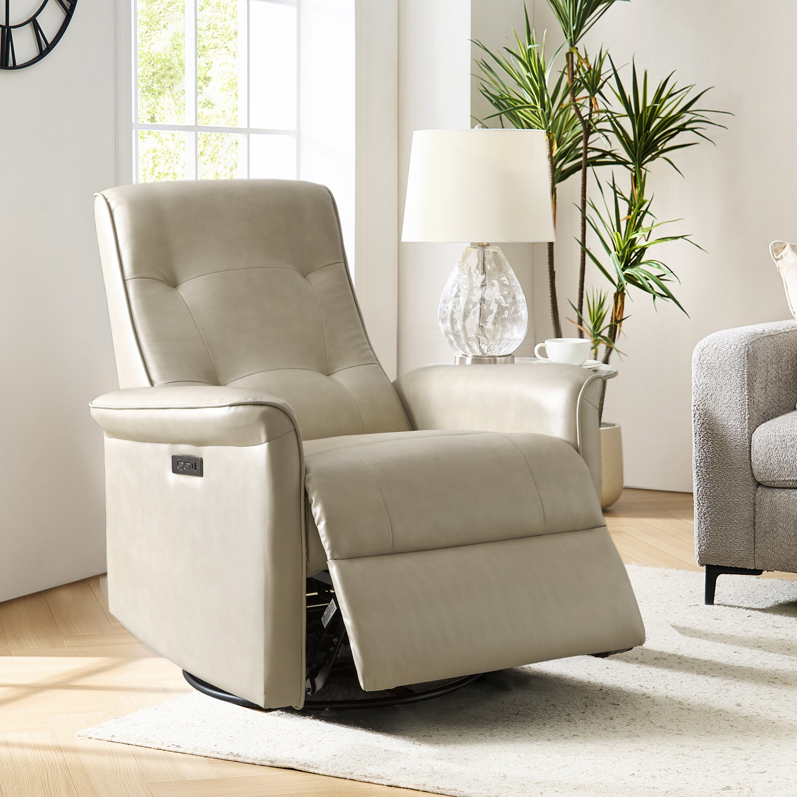 Hokku Designs Rovnak Leather Rocker Electronic Power Swivel Recliner