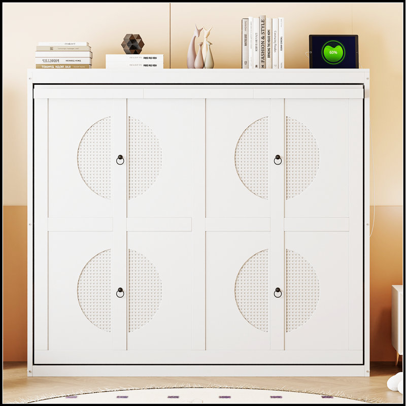 Lit escamotable peu encombrant avec support de matelas avancé et design épuré pour la vie moderne, Blanc