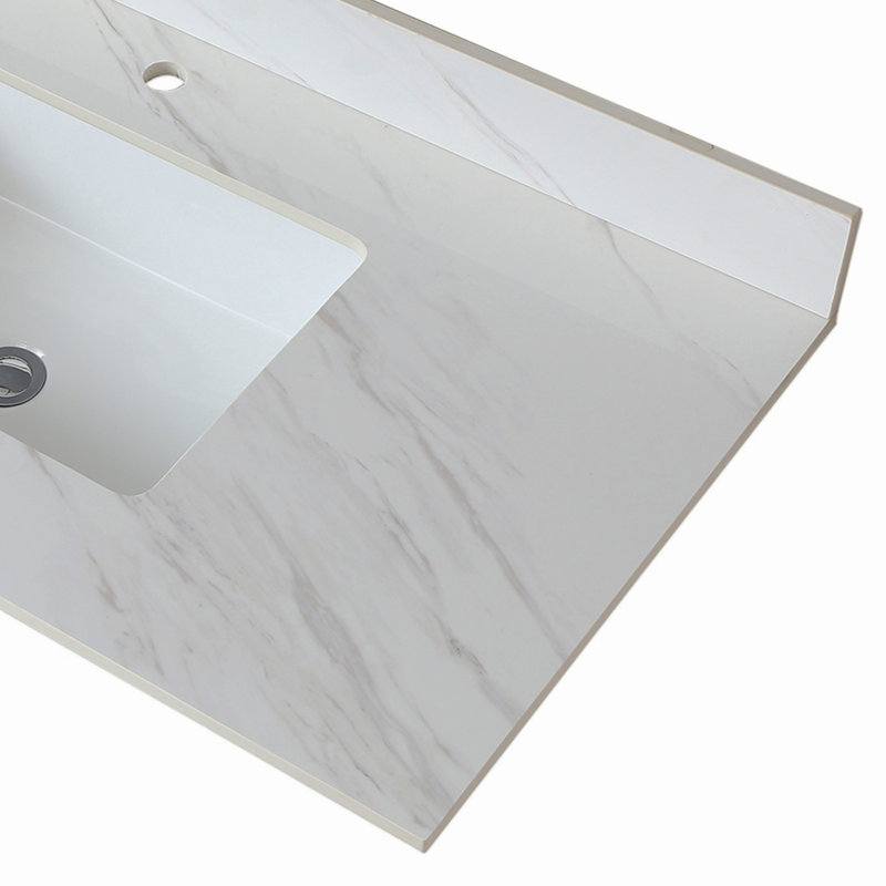 Comptoir de meuble-lavabo en marbre avec trous de robinet prépercés et comptoir de salle de bain rectangulaire encastré