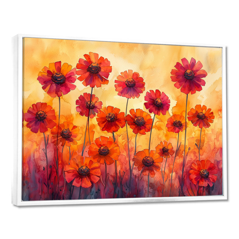 Art mural «Mersepress - Zinnias», H 24 po x l 32 po, Impression encadrée flottante, Blanc