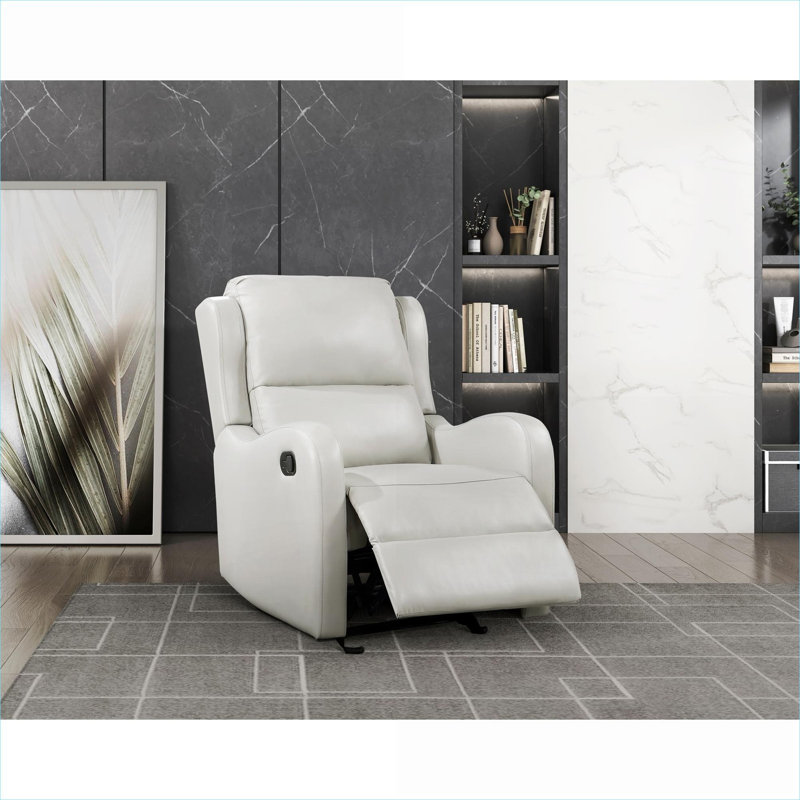 BEIMO Faux Leather Glider Reclining Arm Chair, Soft Beige Gentle Motion Comfort Seating for Living Room, Beige Faux Leather