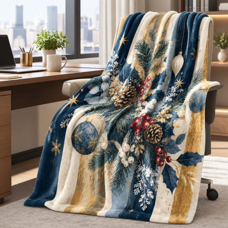 Jeté de luxe luxueux, conception festive en flocons de neige de houx, douillet de lit moelleux et confortable pour canapé, canapé, salon, décoration de la maison