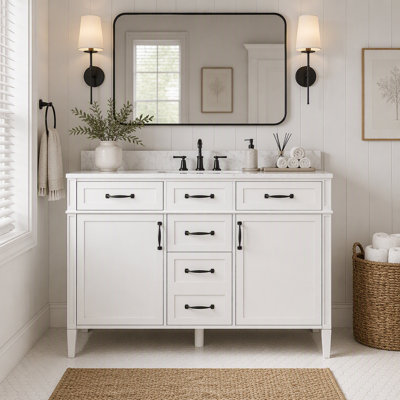 Meuble-lavabo de salle de bain de seulement 47 pouces, meuble de rangement autoportant avec portes et tiroirs pour salle de bain