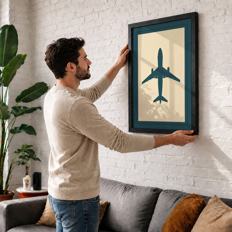 Overhead Flight Minimalist - Framed Print, A3 - 42.0 x 29.7 cm, Unframed