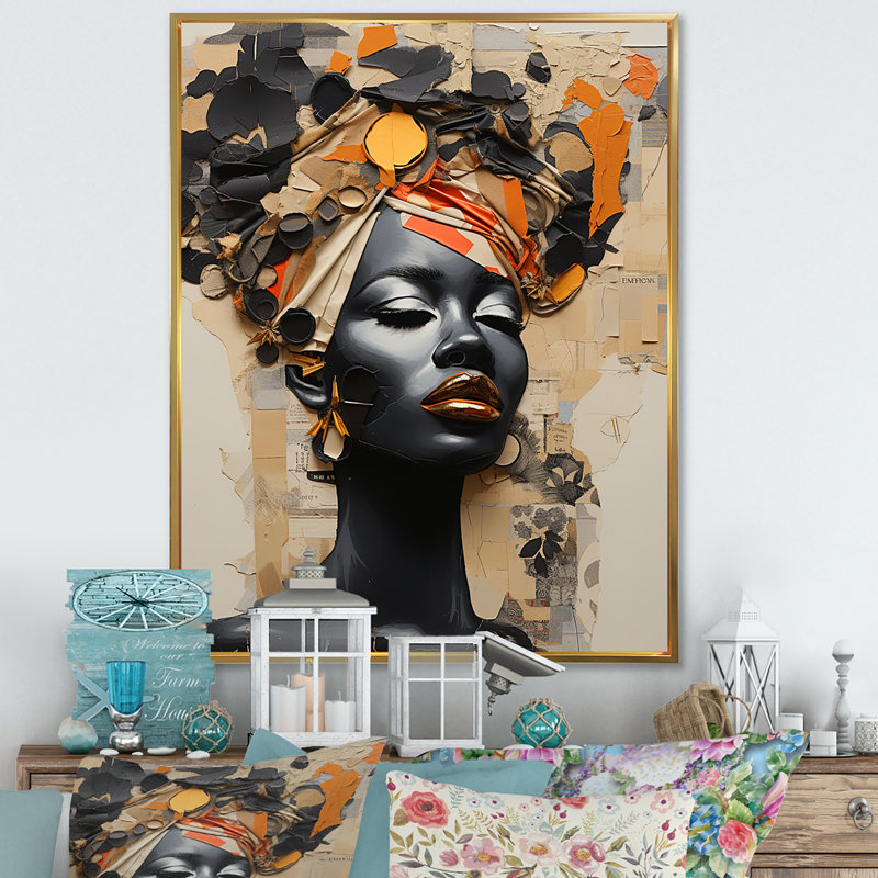 Minimalisme, mode féminine africaine, reproduction d'art sur toile, H 44 po x l 34 po, Cadre flottant doré