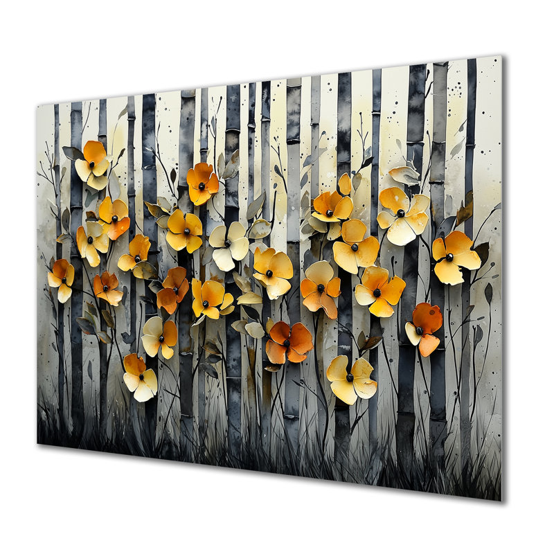 «Geometric Bambo Forest Horizon II» - Impression sur métal bambou, H 12 po x l 20 po