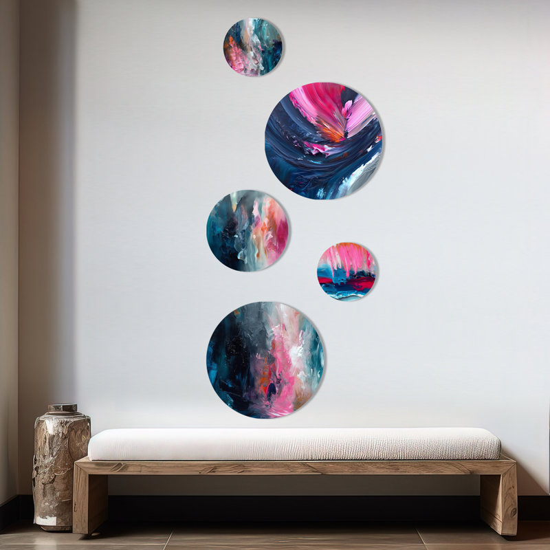 Oasis en bleu et rose II - décoration murale abstraite en métal