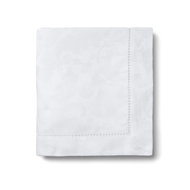 Acanthus Handmade Floral Tablecloth, 144" L x 70" W, White
