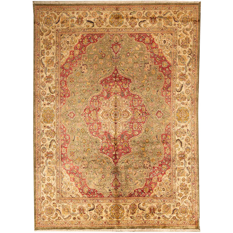 Tapis vert et crème noué à la main de haute qualité