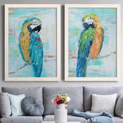 «Island Parrot I», ensemble de 2 peintures sur toile encadrées