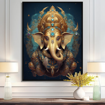 Portrait de Ganesha sur sarcelle - Art mural de l'hindouisme