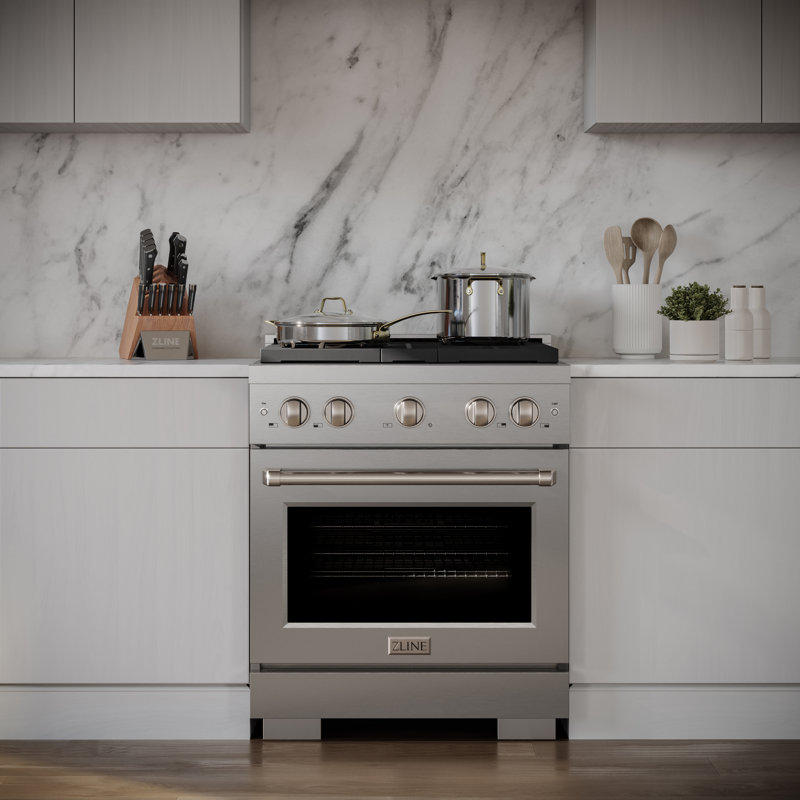 ZLINE 30 in. 4.2 cu. ft. 4 Burner Gas Range with Convection Gas Oven in Stainless Steel, White
