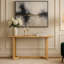 Console 48 po Nina, console en bois de manguier brun naturel avec structure ouverte et base en tréteaux