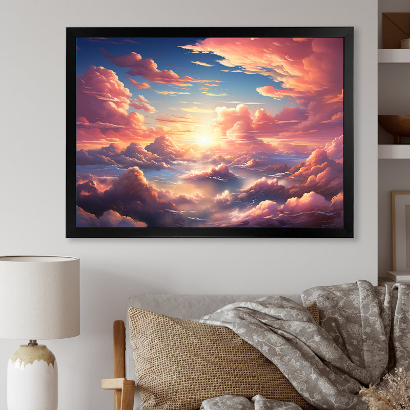 Kawaii Landscape Clouds II sur impression sur toile, H 30 po x l 40 po x P 1,5 po, Cadre photo noir