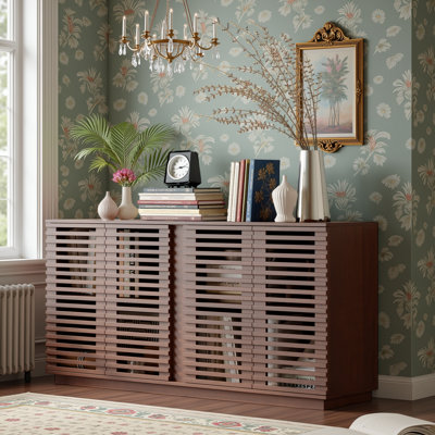 Armoire de rangement en chêne - Buffet buffet avec portes en bois à lattes - Meuble télé multifonctionnel et rangement pour salle à manger