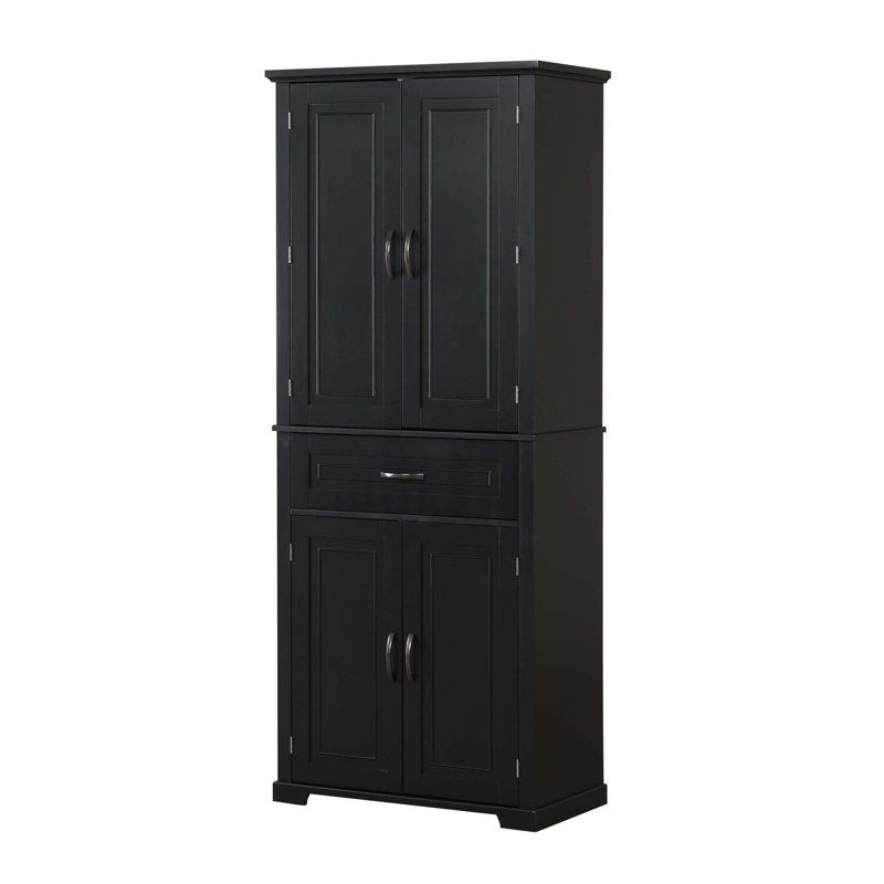 Bathroom Storage Cabinet with Doors and Drawer, Multiple Storage Space, Adjustable Shelf, Black