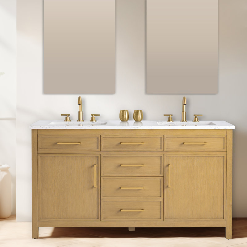 Reajean 60" Double Vanity, Sand/Brushed Bronze