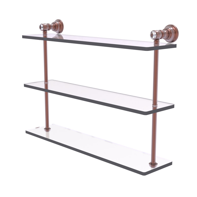 Étagère murale triple en cristal Freyja, H 16 po x l 22 po x P 5,54 po, Cuivre antique