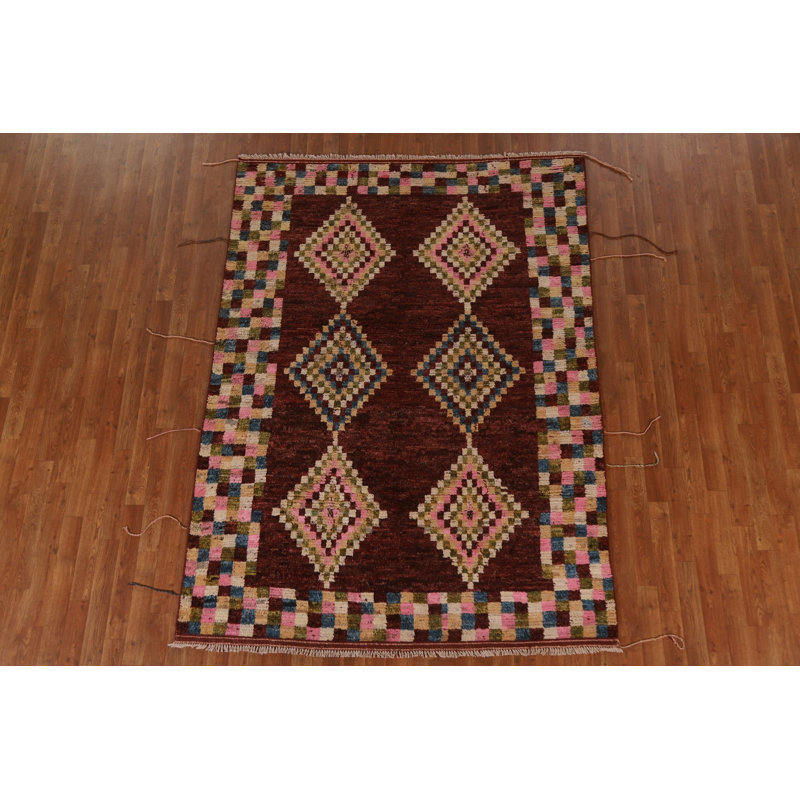 Tapis unique en laine noué à la main brun / gris nouvel âge 5 pi 10 po x 7 pi 11 po