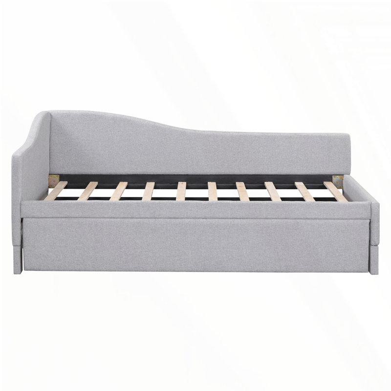 L-Shaped Upholstered Daybed With Pop Up Trundle, Gris