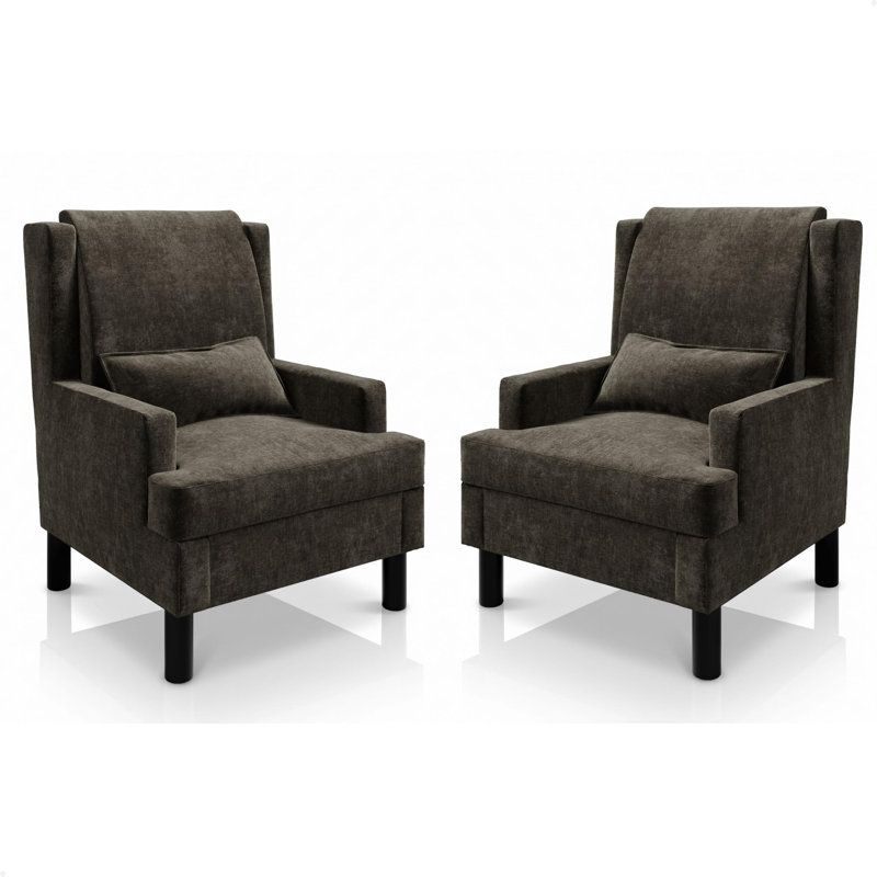Ensemble de 2 fauteuils à oreilles pour salon, fauteuil en chenille moderne avec dossier haut et coussin Mid-Century
