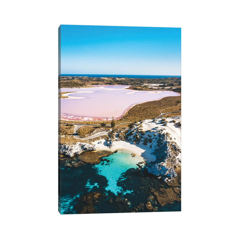 Pink Lake With Turquoise Ocean by James Vodicka - Wrapped Canvas Gallery-Wrapped Canvas Giclée, 66.04 cm H x 45.72 cm W