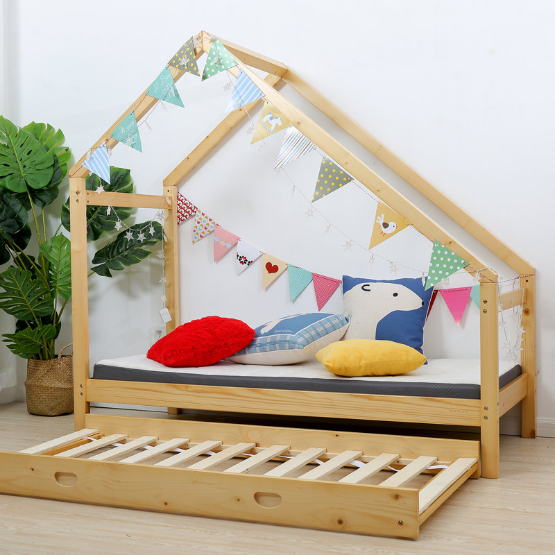 Lit mezzanine double en bois massif Rosharon par Isabelle & Max, Simple