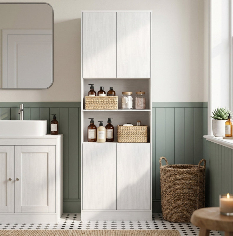 170 cm Kitchen Pantry Cabinet, Freestanding Storage Cabinet with Soft-Close Hinges, White Wood Effect