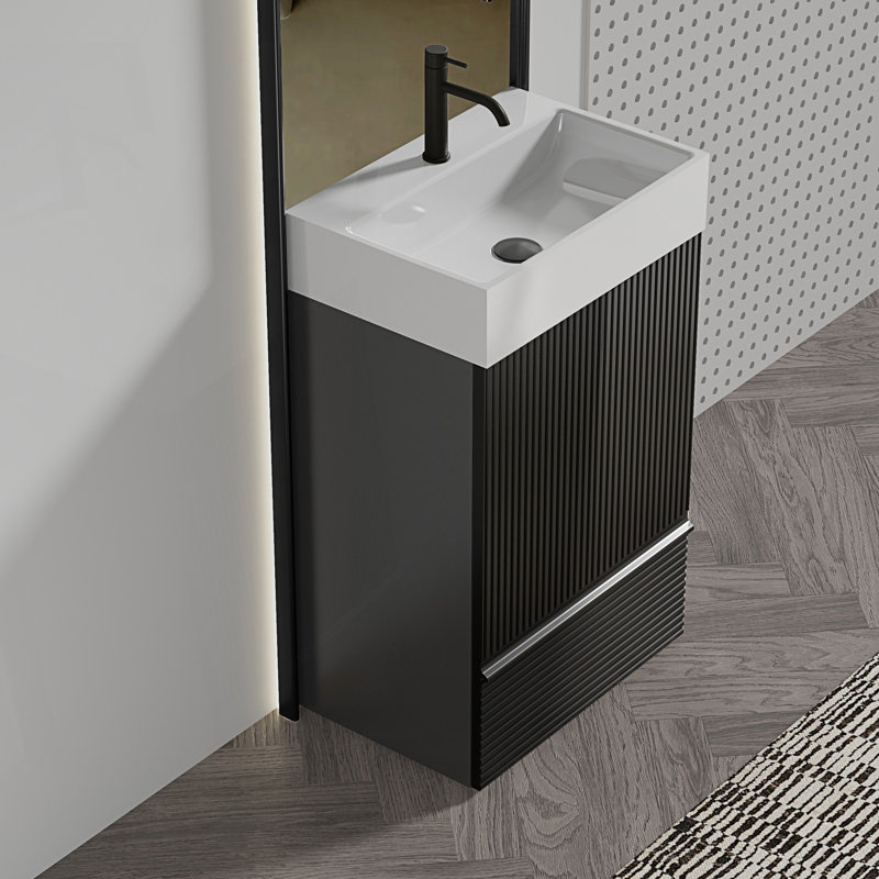 Meuble-lavabo autoportant avec lavabo en céramique, Noir