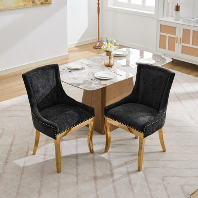 Liora Modern Glam Chenille Upholstered Dining Chairs with Gold-Plated Legs and Seamless Contour Design by Lark Manor