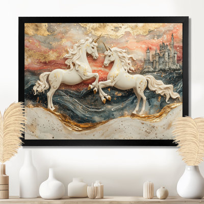 Markeese Golden Unicorns On Cosmic Castle Lanscape II - Unicorns Canvas Wall Art