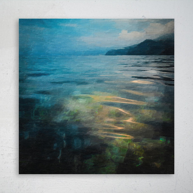 Eau de mer verte et ciel bleu foncé - 1 pièce, impression carrée sur toile tendue, H 16 po x l 16 po x P 2 po