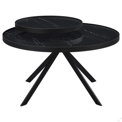 Table basse ronde avec plateau en verre et marbre