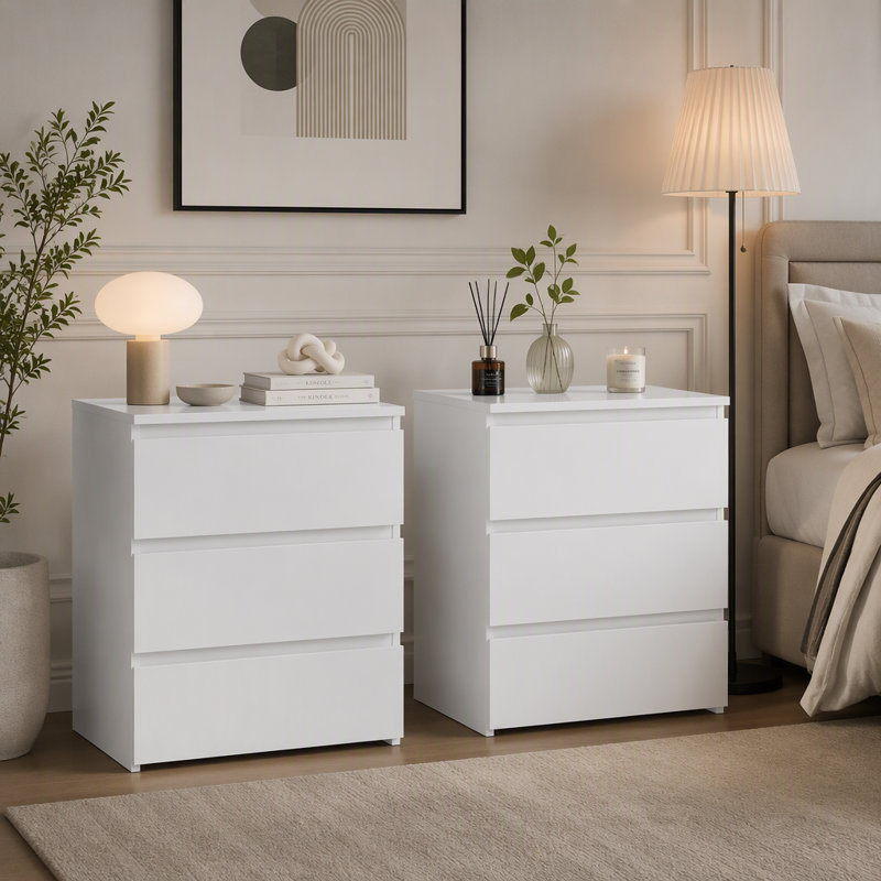 Ensemble de 2 petites commodes à 3 tiroirs pour un rangement polyvalent, White(3 Drawer)
