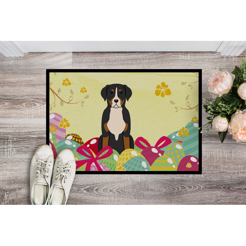 Veronique Non-Slip Easter Outdoor Doormat, Greater Swiss Mountain, 18" x 27"