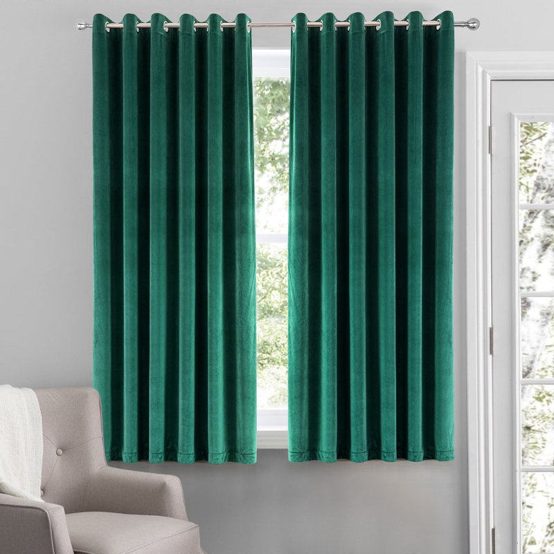 Crushed Velvet Eyelet Window Curtains, Green, 117cm Width x 137cm Drop
