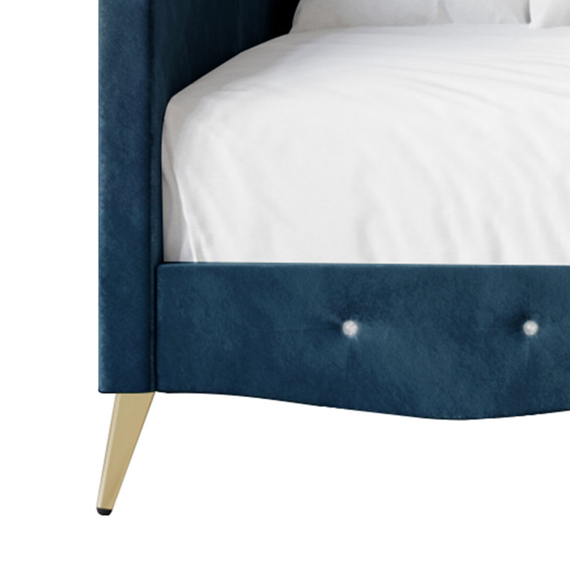 Lit de jour simple en velours Arwilla, Velours bleu marine