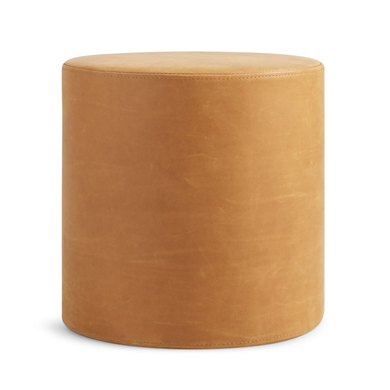 Bumper Round Pouf, Camel Genuine Leather